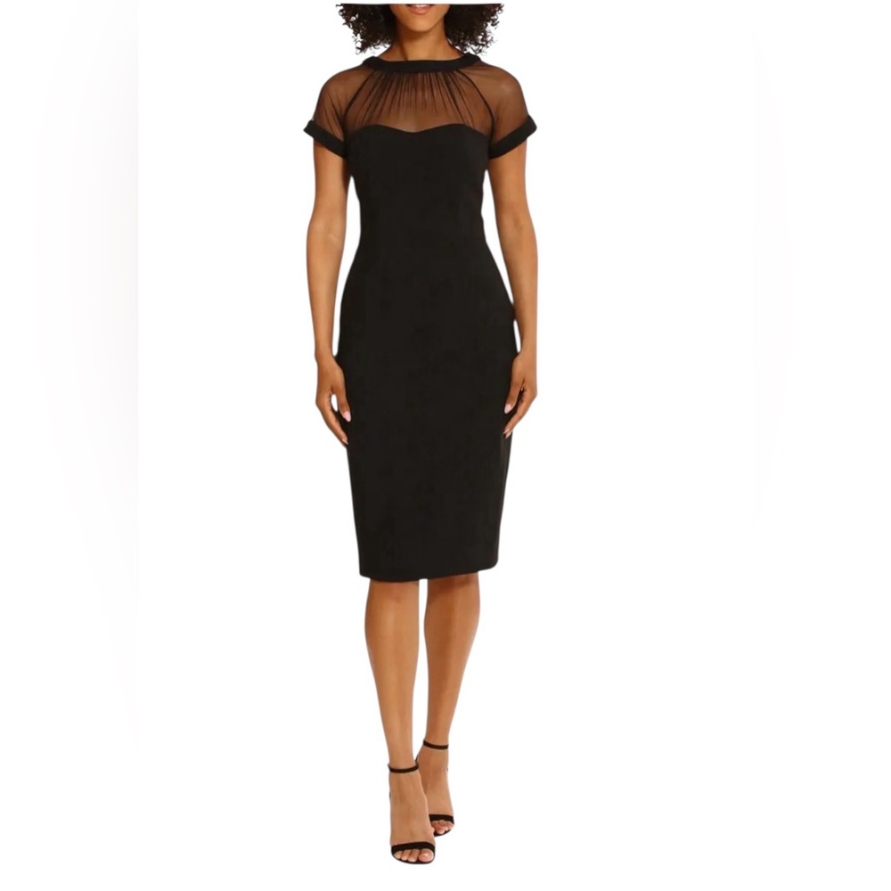Maggy London Black Sheer Yoke Midi Dress 6